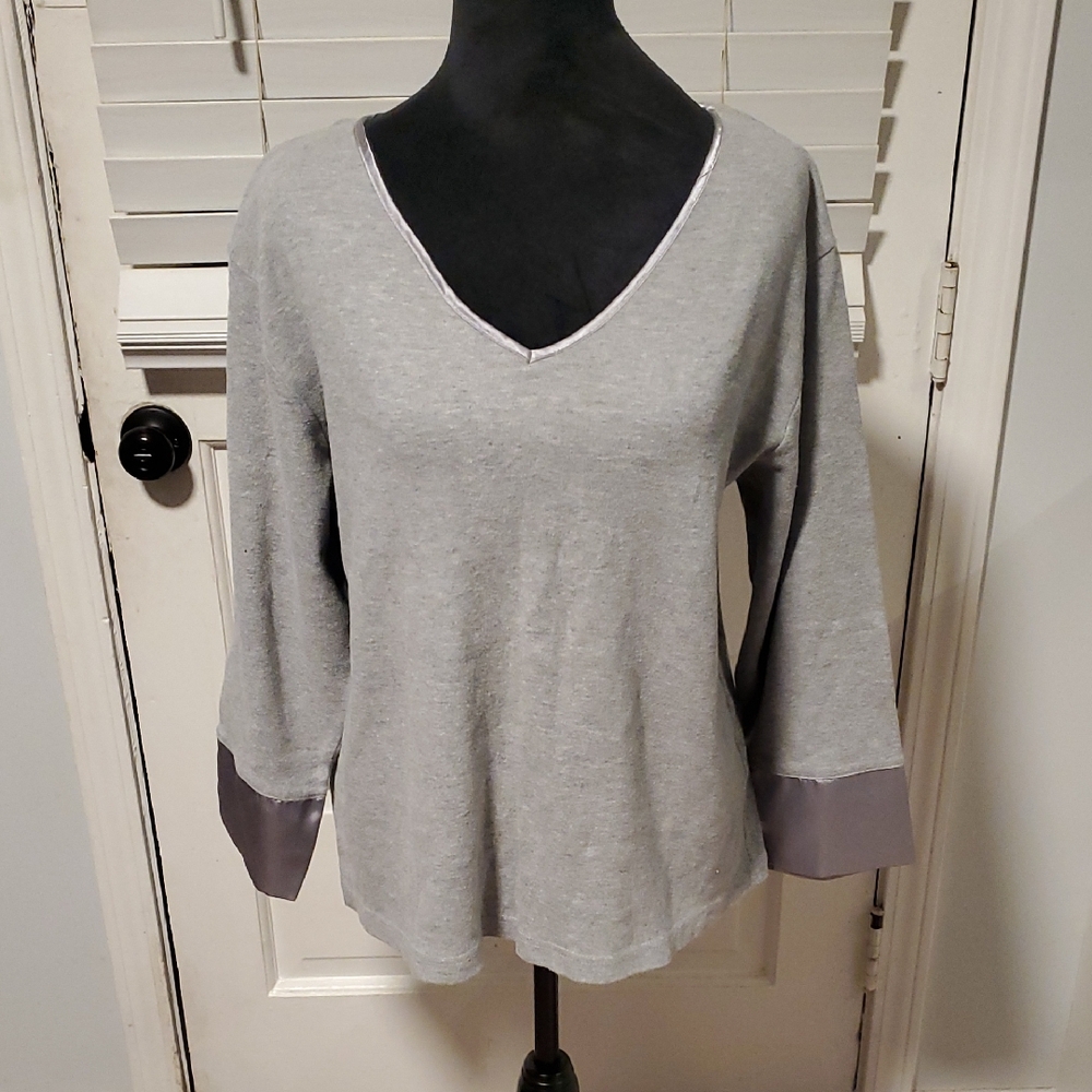 Gray V-Neck Women's Top